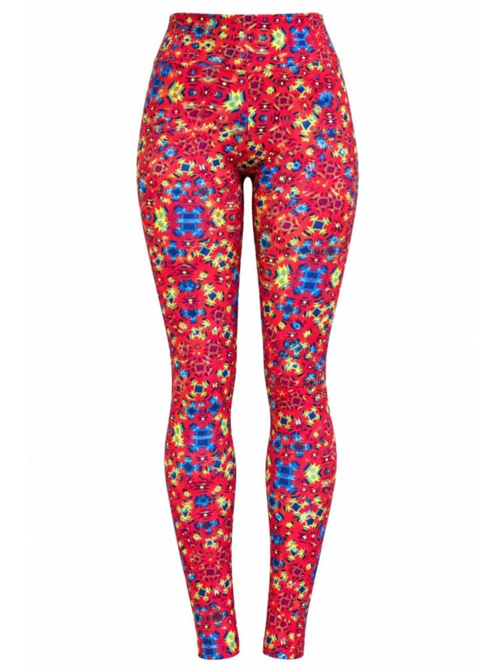 LuLaRoe OS Red Multicolor Geometric Leggings Buttery Soft Stretch Pull On Casual